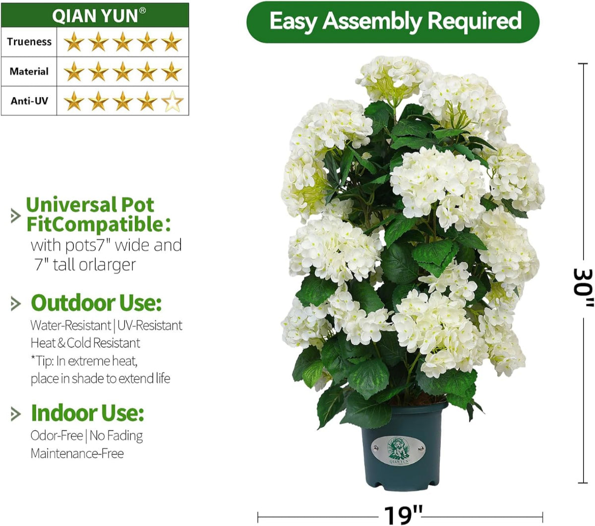 Faux Hydrangea Tree – 30 Inch Hydrangea Tree Artificial with White Flowers, UV Resistant