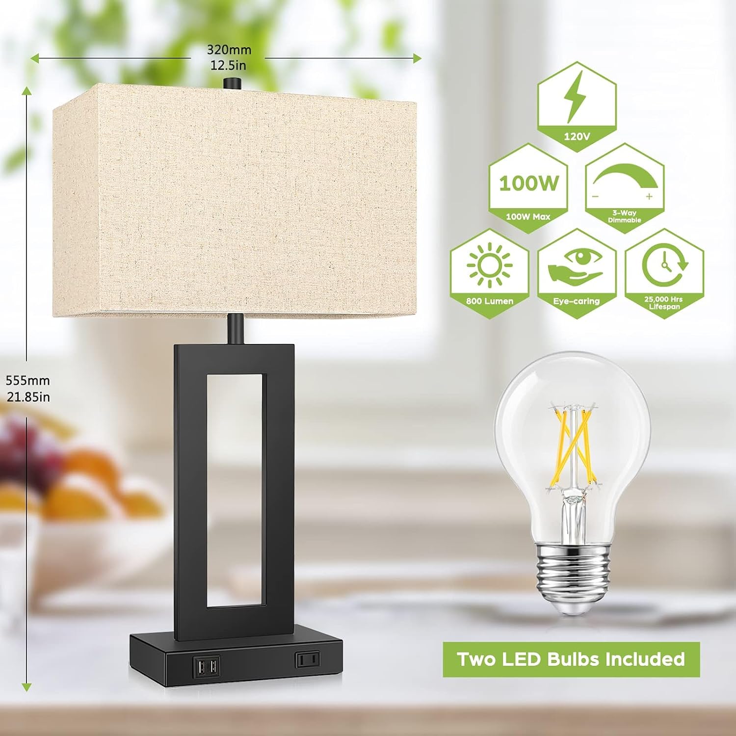 Set of 2 Touch Control Table Lamp with 2 USB Ports
