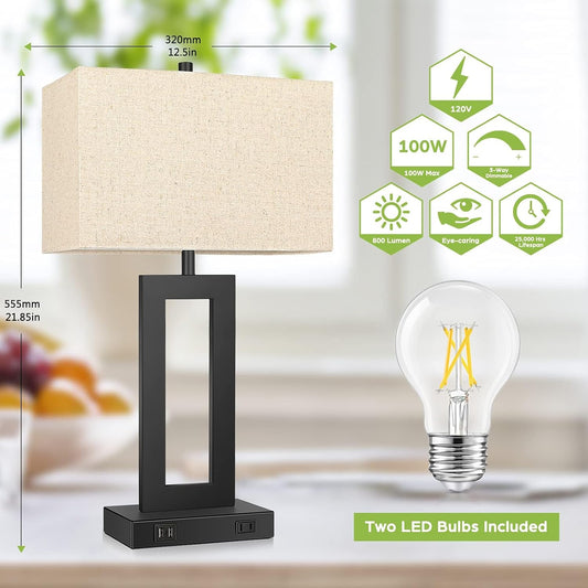 Set of 2 Touch Control Table Lamp with 2 USB Ports