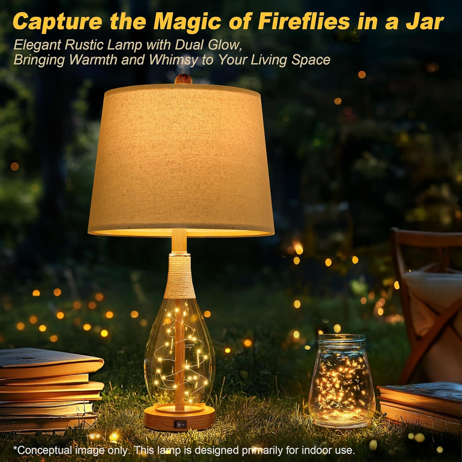 Fireflies glass and woven table lamp