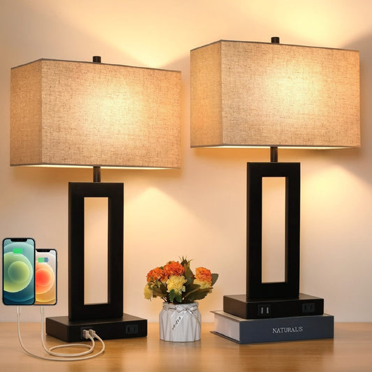 Set of 2 Touch Control Table Lamp with 2 USB Ports