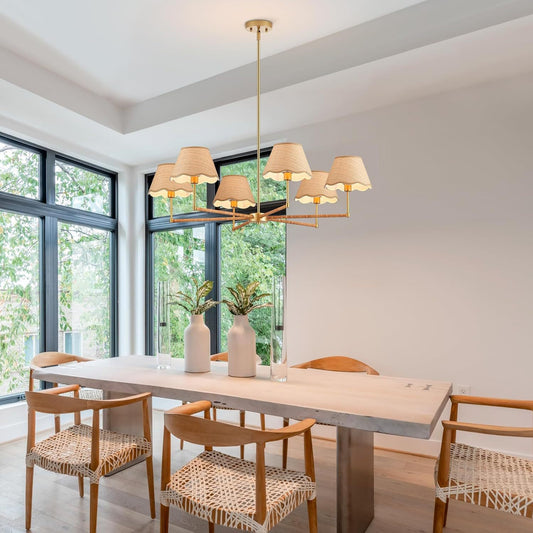 Rattan chandelier Large 6 heads retro industrial style