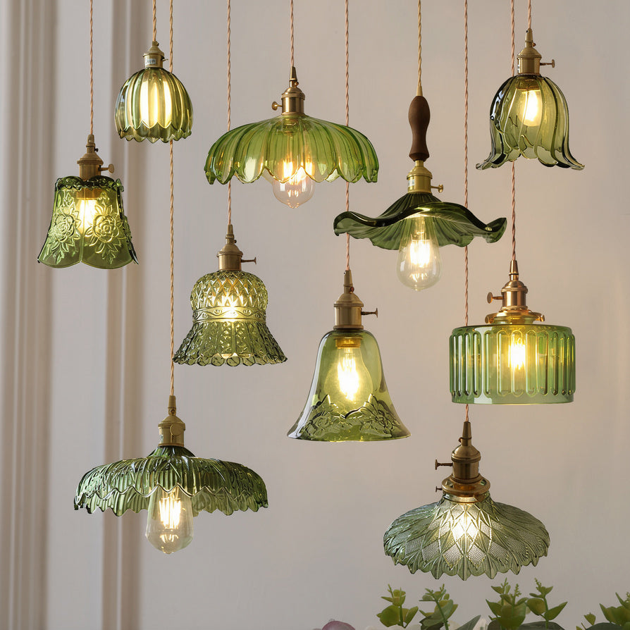 Nordic luxury green glass pendant light - retro style
