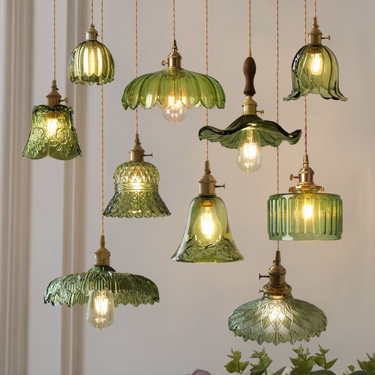 Nordic luxury green glass pendant light - retro style