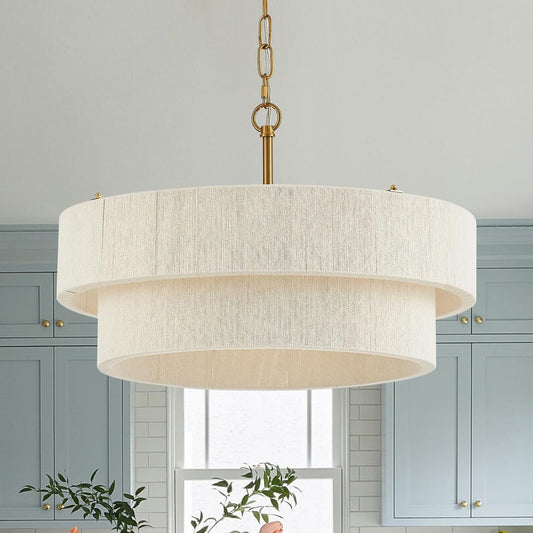 20” Hand Woven Rattan Chandelier Boho Pendant Light Adjustable Coastal Pendant Light for Kitchen Island Dining Living Room, White