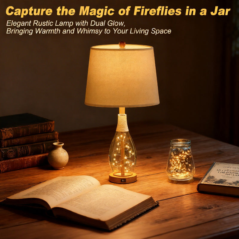 Fireflies glass and woven table lamp
