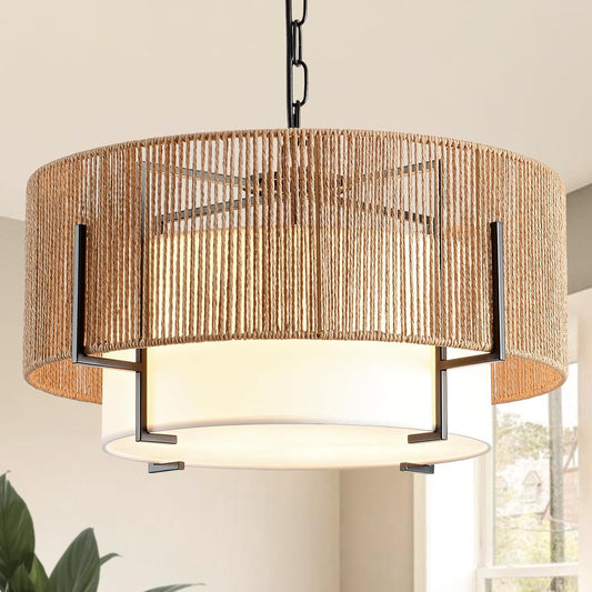 Rattan Double Layer chandelier - American Farmhouse