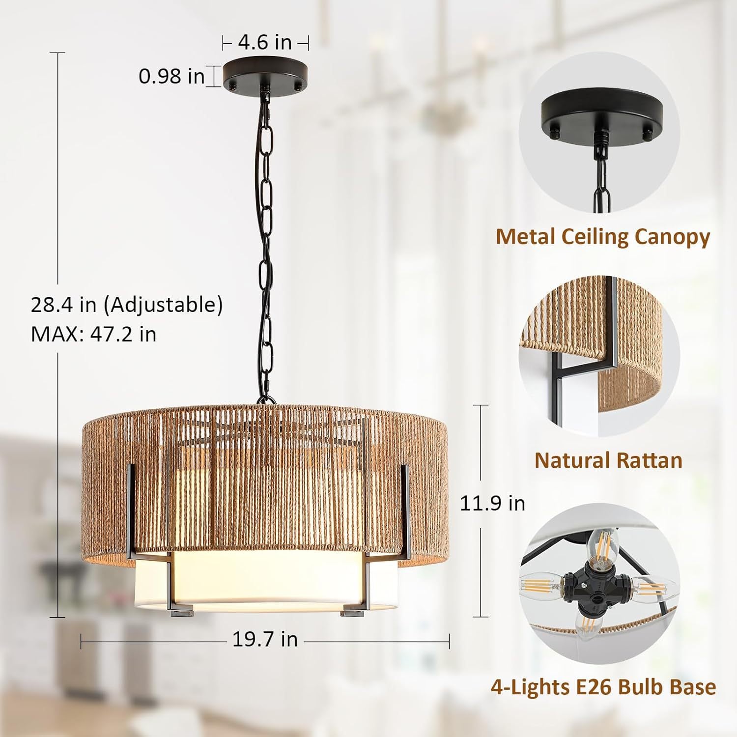 Rattan Double Layer chandelier - American Farmhouse