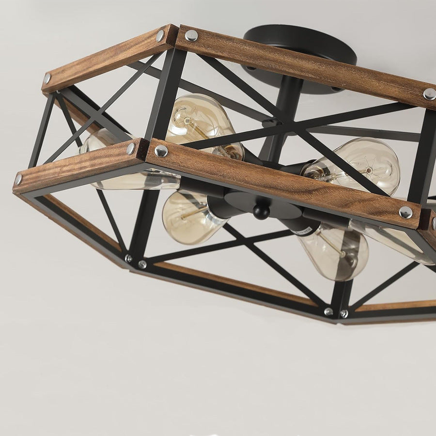 Wooden recessed chandelier - Rural farmhouse style