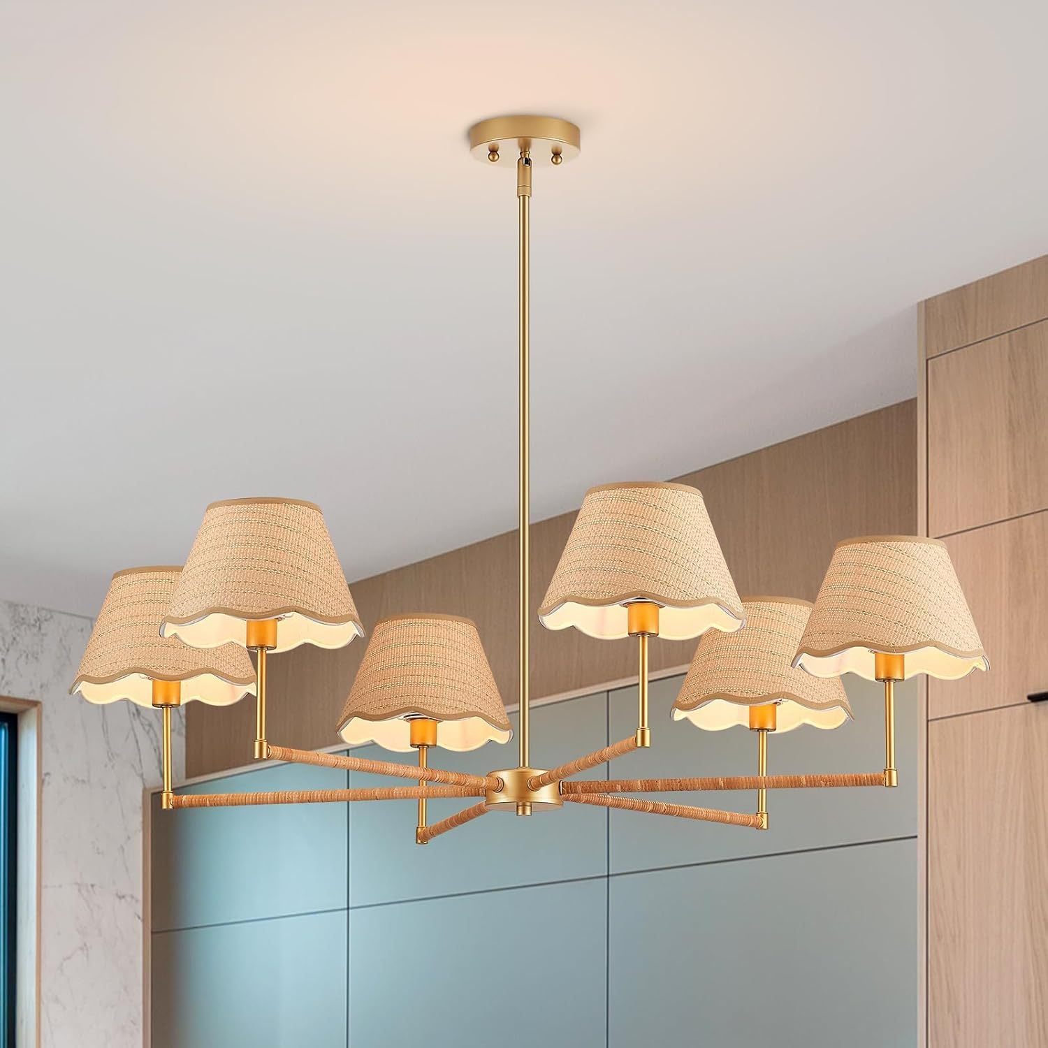 Rattan chandelier Large 6 heads retro industrial style