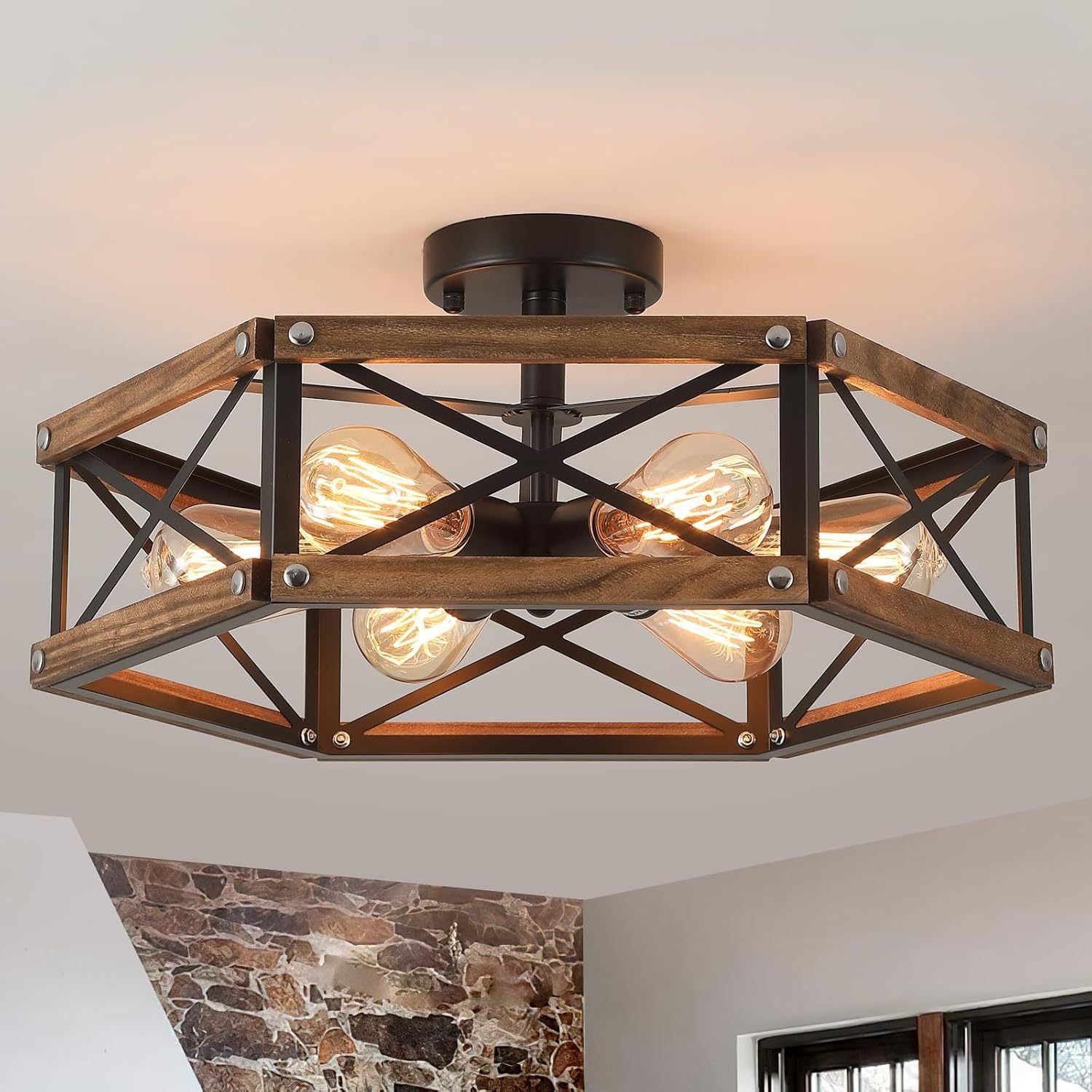 Wooden recessed chandelier - Rural farmhouse style