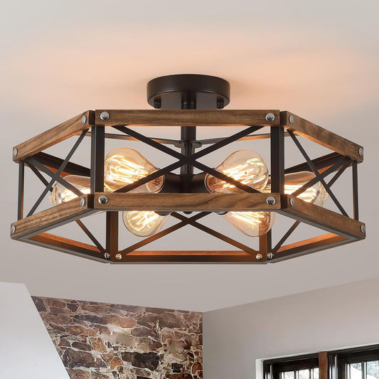 Wooden recessed chandelier - Rural farmhouse style