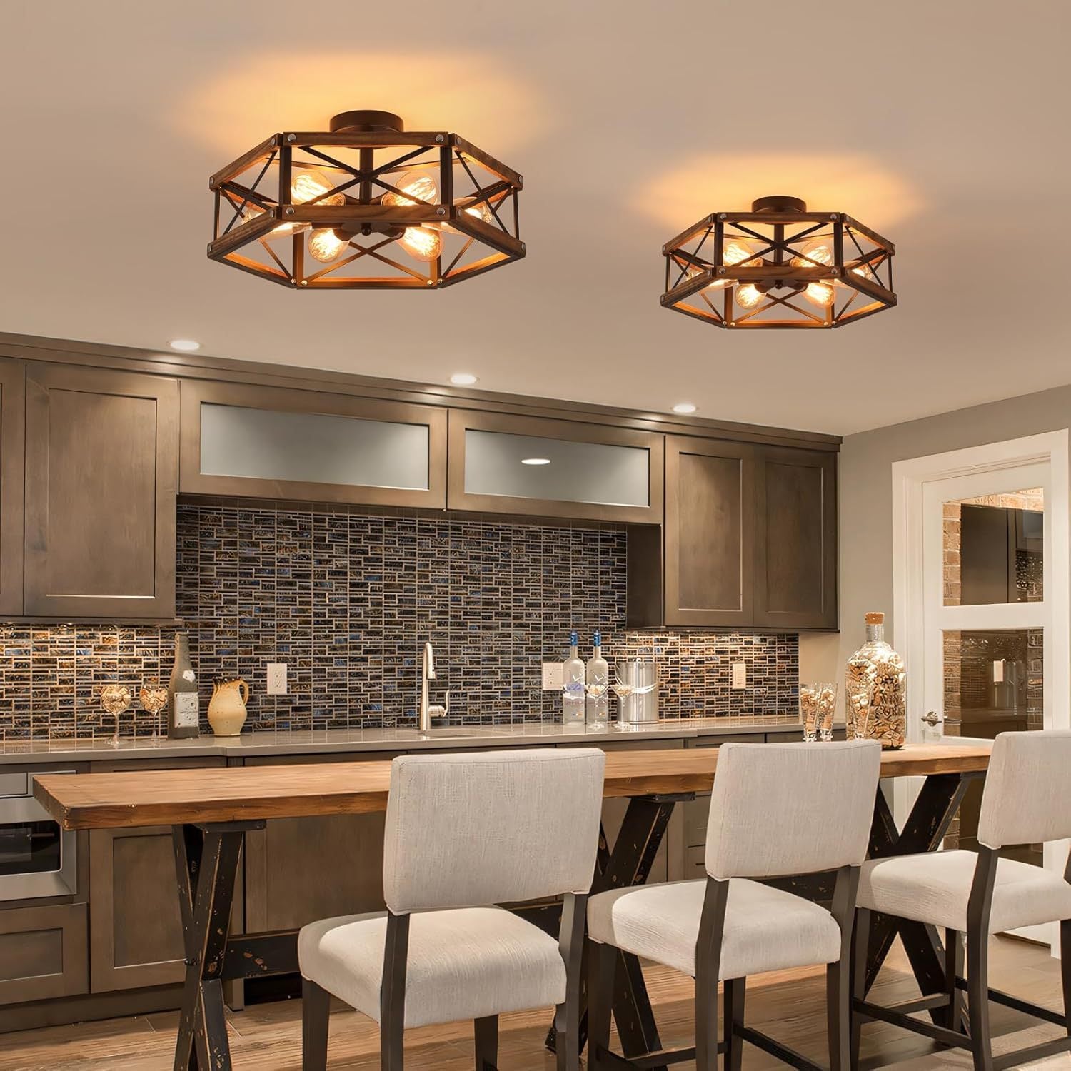 Wooden recessed chandelier - Rural farmhouse style