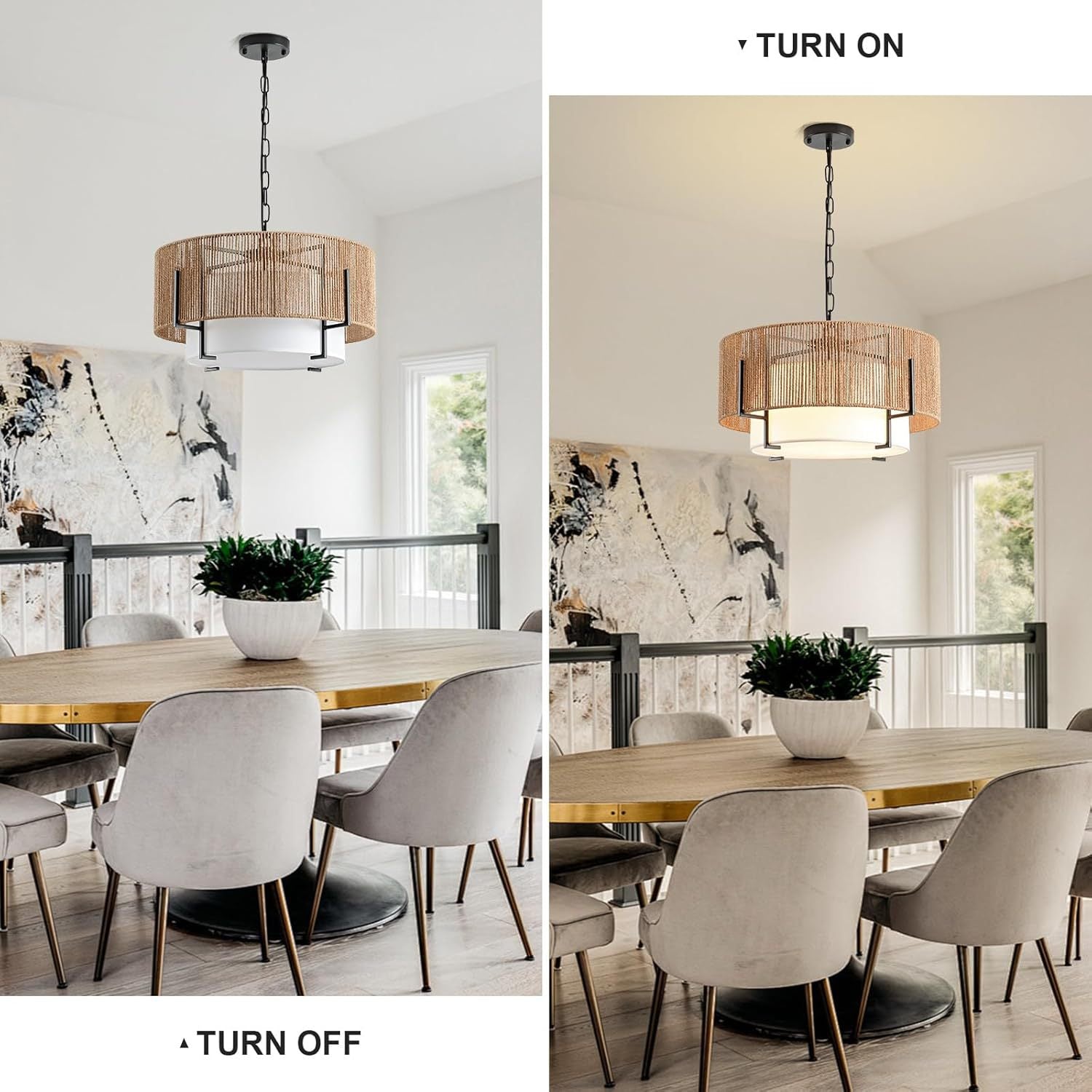 Rattan Double Layer chandelier - American Farmhouse