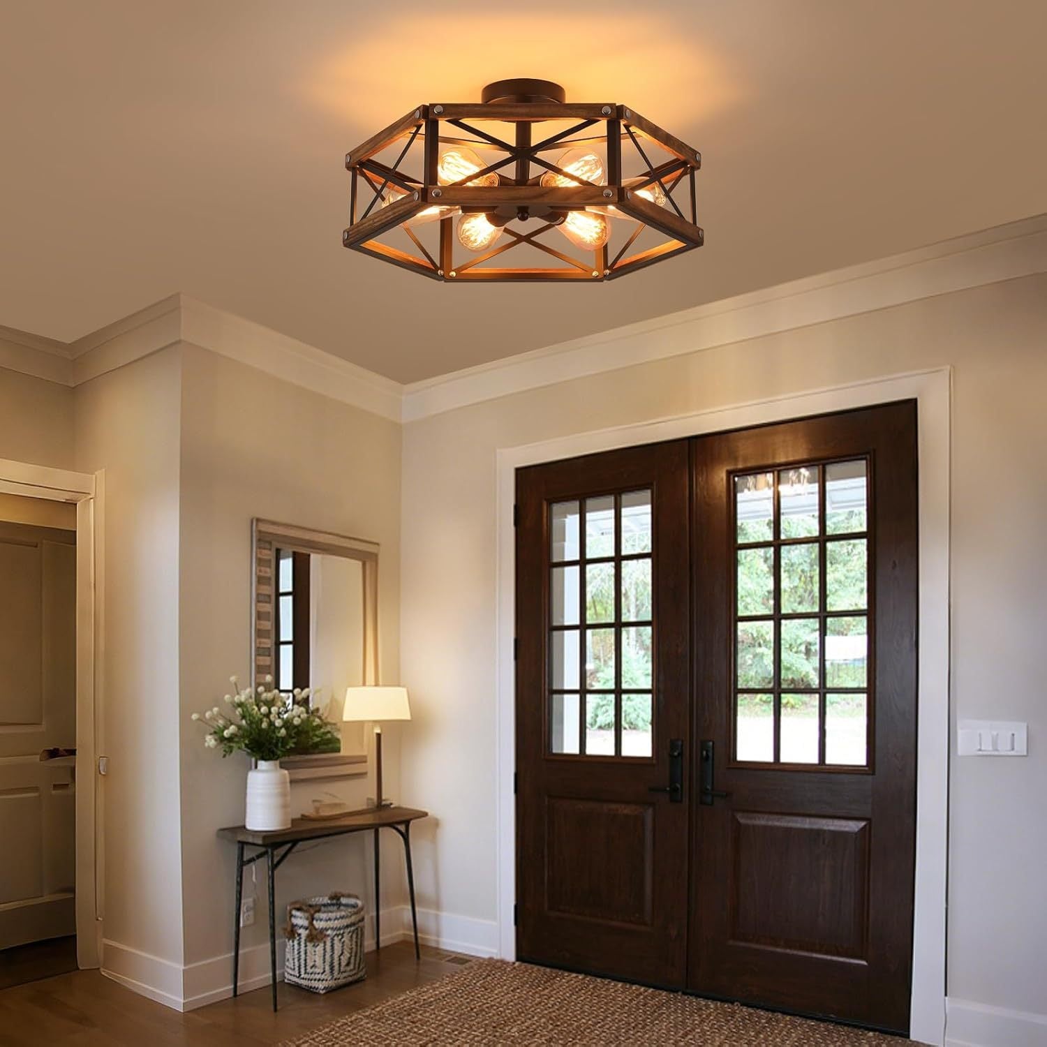 Wooden recessed chandelier - Rural farmhouse style