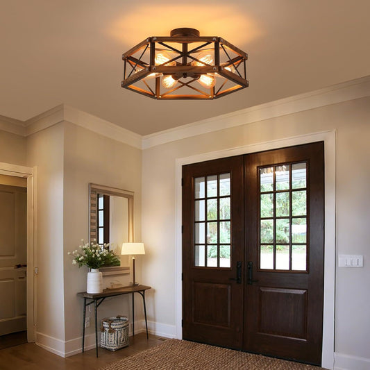 Wooden recessed chandelier - Rural farmhouse style