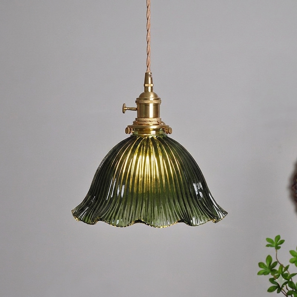 Nordic luxury green glass pendant light - retro style