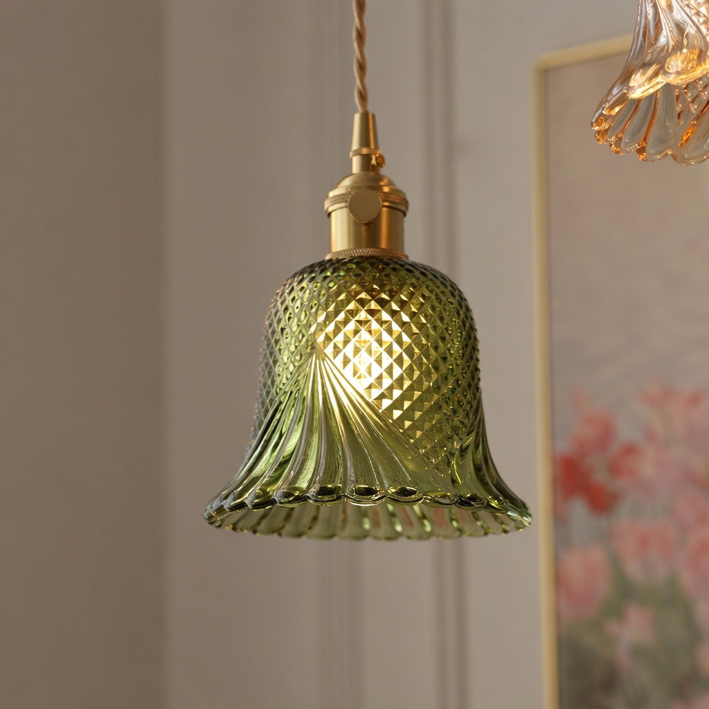 Nordic luxury green glass pendant light - retro style