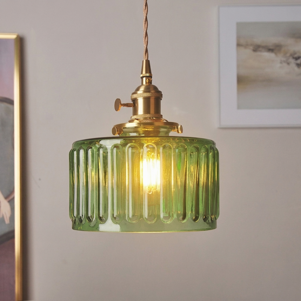 Nordic luxury green glass pendant light - retro style